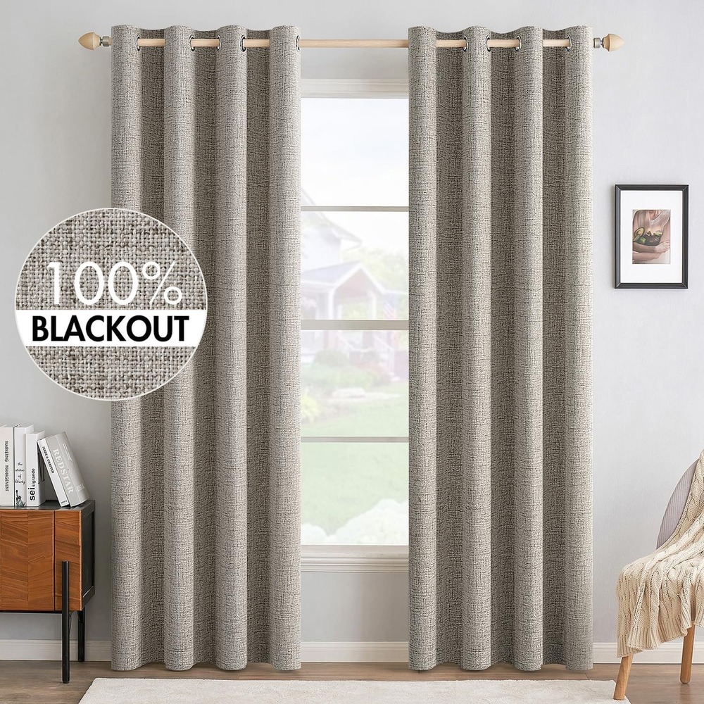 MIULEE Blackout Curtains 52x90 Cream Faux Linen Thermal Grommet Set of 2 New